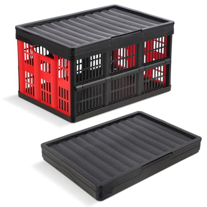 Collapsible Storage Bins,Collapsible Crates Basket (45L 1PK Red&Black) - color: 45L 1PK Red&Black