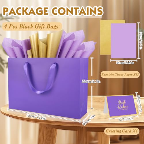 Epoesch 4 Pack Medium Purple Gift Bags with Handles and 12 Tissue Papers - color: Purple Gift Bags