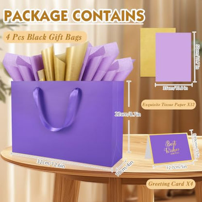 Epoesch 4 Pack Medium Purple Gift Bags with Handles and 12 Tissue Papers - color: Purple Gift Bags
