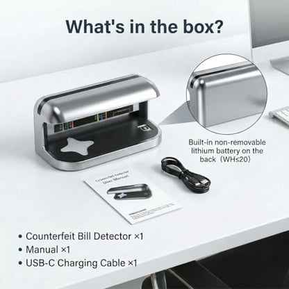 Aneken AL-17 Counterfeit Bill Detector with UV LED Light, Advanced UV Counterfeit Money Detector with Card & ID Detection, Suitable for All Currencies in the World, Silver
