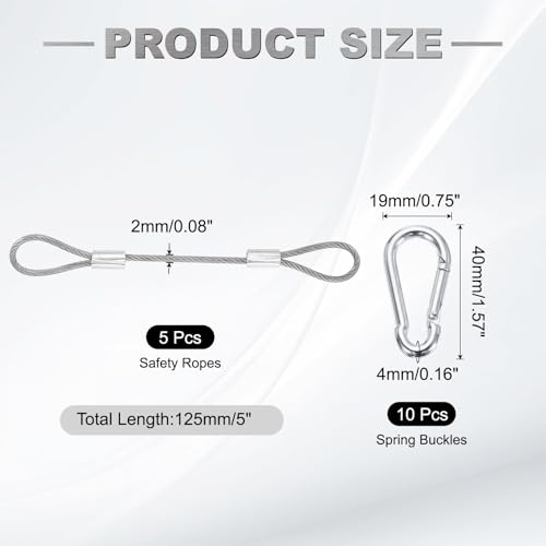 PATIKIL 5" Safety Cable Lock Security Wire Ropes w 10 Spring Buckle 5Pcs - color: Clear, size: 5 Inch