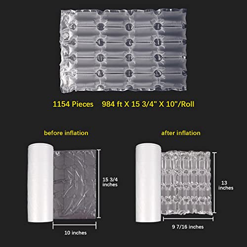 Air Cushion Quadruple Film PK004, Air Bubble Void Filling Bags 984 ft X 15 3/4 in X 10 in per Roll Inflatable Packaging Air Bubble Bag, Working with T8/T30 Air Cushion Machine - style: Quadruple Film 984 ft