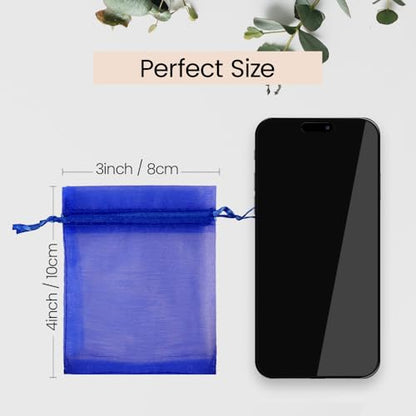 Meowoo 100PCS Organza Bags (3x4inch, Precious Blue) - color: Preciousblue-3x4in-100p, size: 3x4in