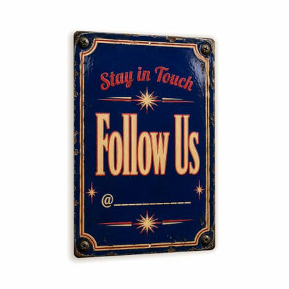 Follow Us Vintage Enamel Business Sign - style: Follow Us