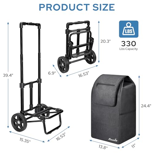 KEDSUM 2-in-1 Shopping Cart, 330LB Foldable Grocery Cart with Wheels,Black - color: Black