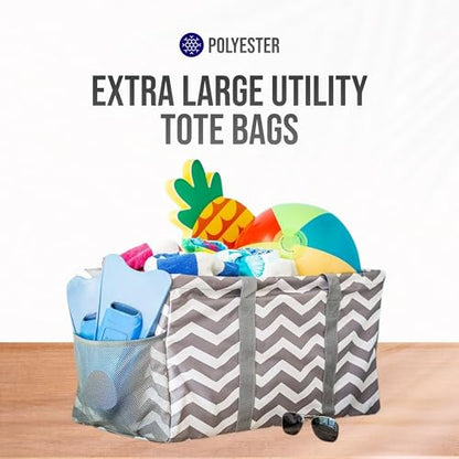 Extra Large Utility Tote Bag - Oversized Collapsible Beach Bag - Chevron Gray - color: Chevron Gray