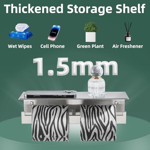 APLusee Dual Roll Toilet Paper Holder, Brushed Nickel, 304 Stainless Steel - color: Brushed Nickel, size: Double Rod