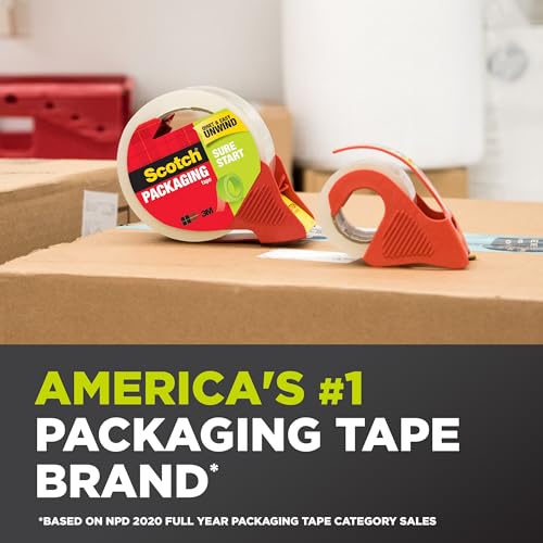 Scotch Sure Start Packing Tape, Clear, Quiet Unwind and Easy Start, 1.88 in. x 25 yd., 2 Tape Rolls - size: 2 Rolls
