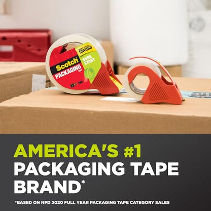 Scotch Sure Start Packing Tape, Clear, Quiet Unwind and Easy Start, 1.88 in. x 22.2 yd., 6 Tape Rolls with Dispensers (Pack of 6) - size: 6 Rolls (Pack of 6)