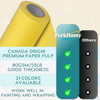 PerkHomy 36" x 1,440" (120') Lemon Yellow Kraft Paper Roll for Craft Bulletin Board Paper Art Table Covering Crafting Gift Wrapping Bouquet Packing Parcel 80GSM 55LB (Lemon Yellow, 36" x 120') - color: Lemon Yellow, size: 36" Width x 120' Length