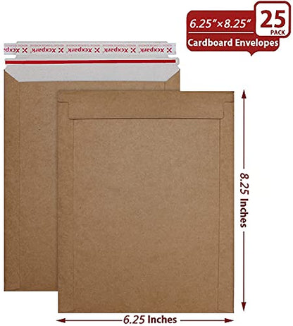 Xxcxpark 25 Pack Brown Kraft Rigid Mailers, 6.25 x 8.25 inches Self Seal Photo Document Mailers Premium Cardboard Keep Flat Envelopes for Photos, Pictures, Papers, Files, CD - color: Brown, size: 6.25X8.25