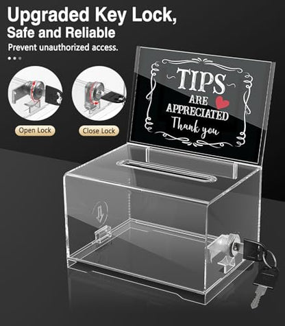 MoKo Clear Acrylic Donation Box with Lock and Sign Holder - color: Clear