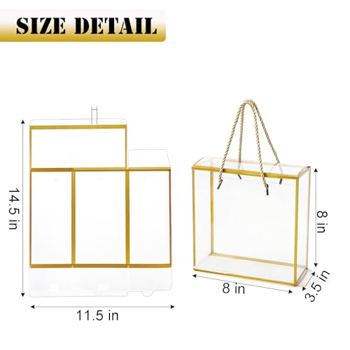 Okllen 20 Packs Clear Gift Box, 8x8x3.5 Inch PET Plastic Reusable Gift Bags with Handle, Favor Box for Mother's Day, Birthday Party, Wedding Favors, Valentine's Day