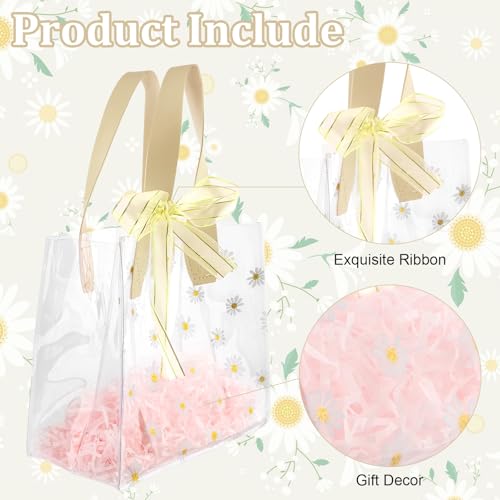 KEUKORZ 6 PCS Daisy Clear PVC Gift Bags with Handles Reusable Transparent - color: Multicolor