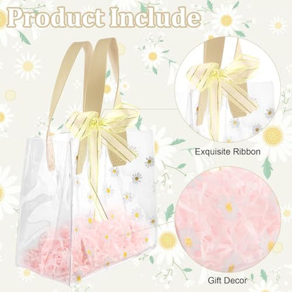 KEUKORZ 6 PCS Daisy Clear PVC Gift Bags with Handles Reusable Transparent - color: Multicolor
