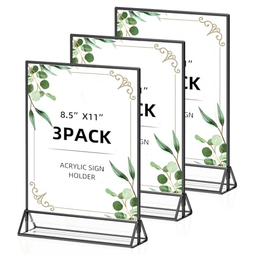 8.5x11 Picture Frame Black Acrylic Sign Holder for Wedding Table Numbers - color: 8.5X11-Black-3 Pack