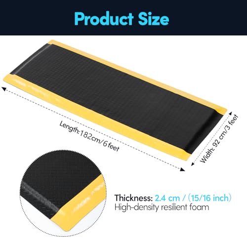 Anti Fatigue Mat 3x6 Ft 15/16" Thick Soft Sponge Ergonomic Mat - size: 72"L x 36.2"W x 0.9"Th