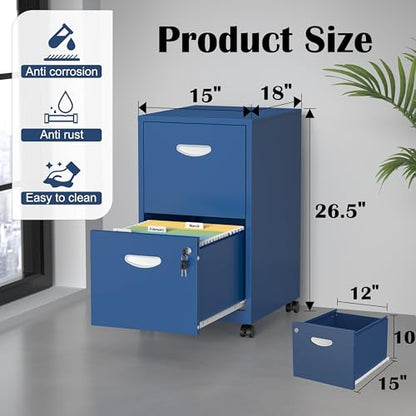 SteeLoong 2 Drawer File Cabinet,Metal Mobile File Cabinet with Lock Blue - color: Blue, style: 2 Drawer on Wheels