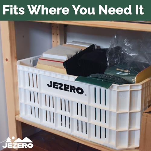 JEZERO Heavy-Duty Plastic Utility Tote | Reinforced Storage Crate for Heavy Loads | Durable & Reusable | 20" x 12" x 8", White, 3-Pack - color: White