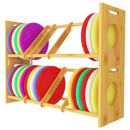 MinBoo Disc Golf Rack Stackable | Bamboo Disc Golf Shelf for Sports Disc Storage | Disc Golf Organizer with 40+ Disc Capacity | Essential Disc Golf Accessories | Discs Not Included
