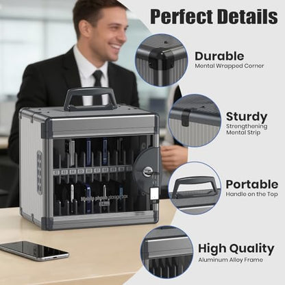 24 Slots Cell Phone Locker for Classroom with Key, Portable Mobile Phone Storage Box with Handle & Charging Hole, Phone Lock Box Wall Mounted for School (Black, 24 Slots) - size: 24 Slots