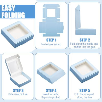 Zonon 30 Pcs Kraft Paper Boxes with Window 4.13 x 4.13 x 1.18 Inch (Blue) - color: Blue