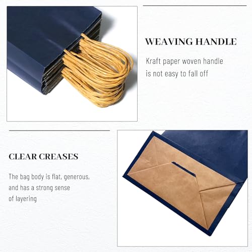 LIHOMR Gift Bags 5.9"x3.15"x8.25", 100pcs Kraft Paper Bag with Handles - color: Navy blue, size: 8.25 x5.9x3.15 Inch (Pack of 100)