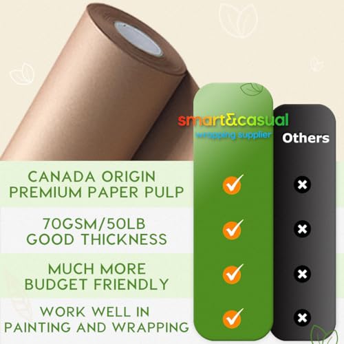 SMART&CASUAL 15" x 600" (50') Brown Kraft Paper Roll for Art Craft Supplies Gift Wrapping Moving Packing Painting Drawing Paint Easel Poster Chart Paper - color: Brown, size: 15"W x 600"L ( 50' )