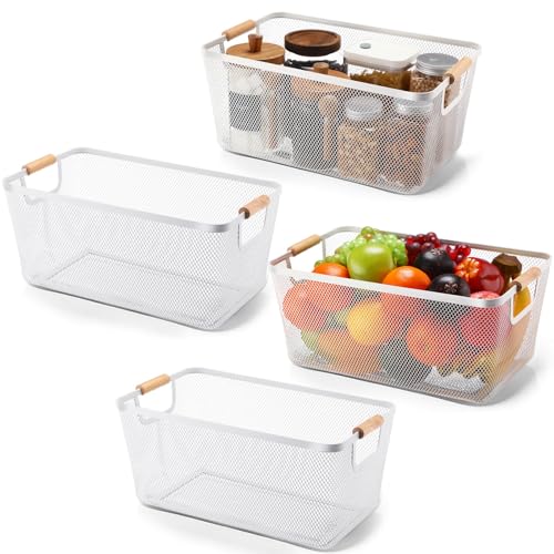 Ziliny 4 Pcs Mesh Wire Baskets for Organizing, Extra Large, Cream White - color: Cream White, size: Extra Large