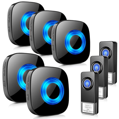 PHYSEN Wireless Doorbell for Large Homes, 1300ft Long Range Door Chime Kit - size: 3 Buttons + 5 Receivers