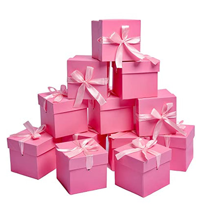 Gift Box with Lid & Ribbon for present, 12pcs, Pink, 4"×4"×4" - color: Pink, size: 4 x 4 x 4 Inch