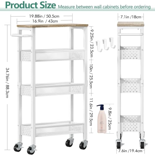 Vivihomety 4-Tier Slim Utility Rolling Laundry Cart with Wheels, Metal - color: White, size: 7.1 inch wide