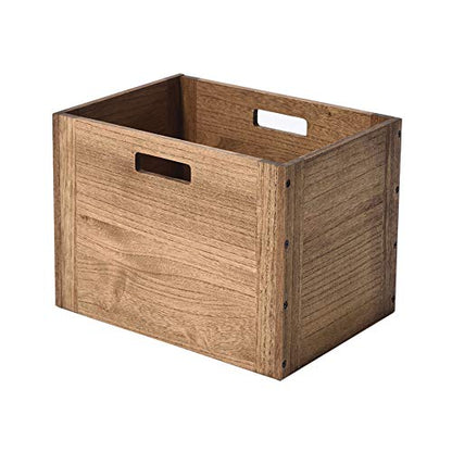 KIRIGEN Stackable Wood Storage Cube with Handles, Open Cubby Bin, Brown - color: Dark Brown, size: L/10.3*14.2*10.3(C26)
