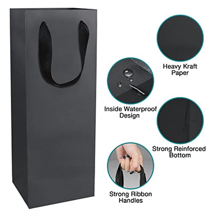 Aimyoo Black Wine Bottle Bags 6x5x15 inch, 10 Pack Large Kraft Paper Gift Bags with Handles Bulk - color: Black - 6x5x15 inch, size: 1 Count (Pack of 10)