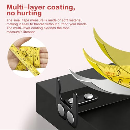 10FT Tape Measure, Small Retractable Measuring Tape, Mini Tape Measure with Metric/Inch, Dual Sided, Magnetic Hooks, Rubber + Stainless Steel Case, for Home, Construction & DIY (10ft) - size: 10ft
