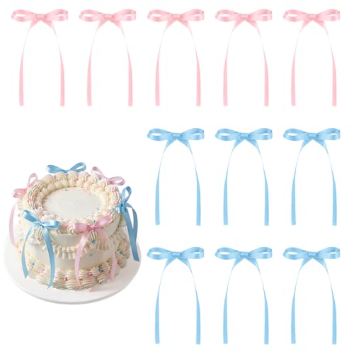 30 Pack Pink Blue Bow Cake Toppers Ribbon Bows for Cake - color: Pink, Blue