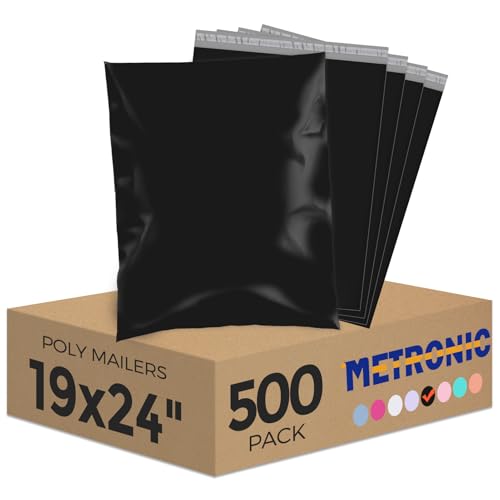Metronic Poly Mailers 19x24 500PC Shipping Bags for Clothes Small Business - color: Black, size: 19x24 500PC