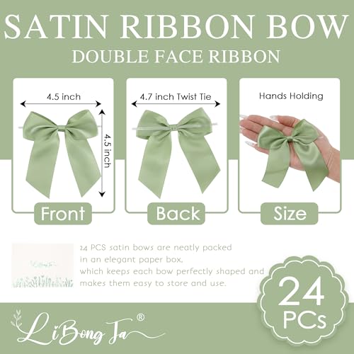 4.5" Twist Tie Sage Green Satin Small Gift Wrap Bows 24 Counts - color: Sage Green