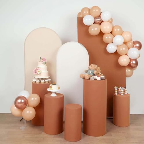 Efavormart Set of 5 | Terracotta Spandex Cylinder Plinth Display Box Stand Covers, Stretchable Pedestal Pillar Prop Covers - 160 GSM - color: Terracotta, size: Spandex Cylinder Covers