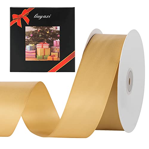 LIUYAXI Gold Double Face Satin Ribbon,2 Inch, 50 Yards - color: Gold, size: 2" X 50 Yards