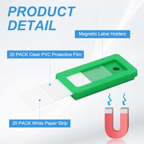 uxcell 20 Pcs Magnetic Label Holders, 1.6 x 0.8 Inch Data Card Holder with Paper Cards and Protective Films for Shelf White Board Toolbox Metal Wall Cabinet Drawer, Green - color: Green, size: 1.6 x 0.8 Inch