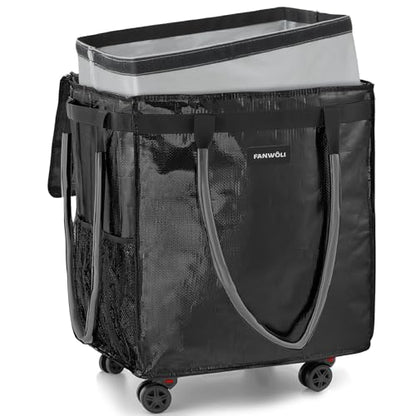 66L Rolling Grocery Bag on Wheels with Washable Leak-Resistant Liner - color: Black - a, size: Medium
