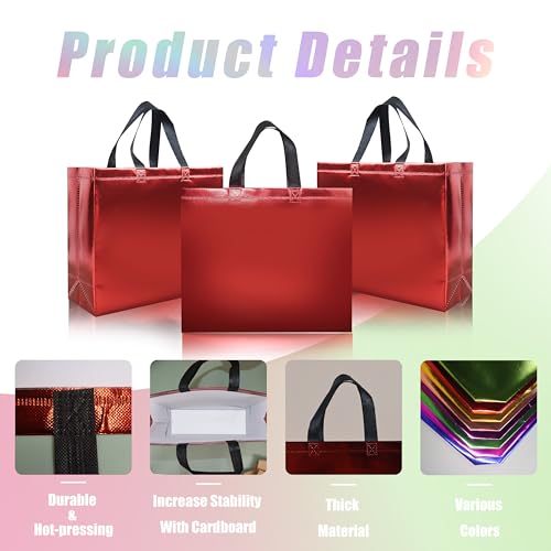 cabzymx 15 Pcs Glossy Red Reusable Gift Bags with Handles, 12.6 x 4.7 x 11 In Party Bags with Sturdy Base, Holiday Goodie Bag Bulk for Birthday, Wedding, Party, Xmas - color: Red, size: 1 Count (Pack of 15)