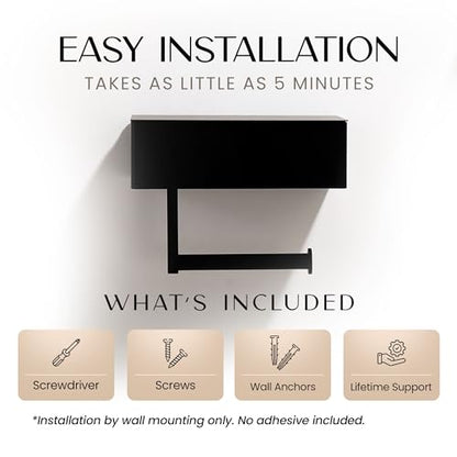 Day Moon™ - Toilet Paper Holder with Shelf & Storage - Wall Mount, Black - color: Matte Black