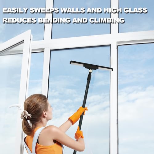 Squeegee Broom for Floor Shower Squeegee with Long Handle Rubber Wiper for Bathroom Tile Shower Glass Car Window Deck Patio Cleaning (Black)