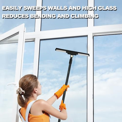 Squeegee Broom for Floor Shower Squeegee with Long Handle Rubber Wiper for Bathroom Tile Shower Glass Car Window Deck Patio Cleaning (Black)