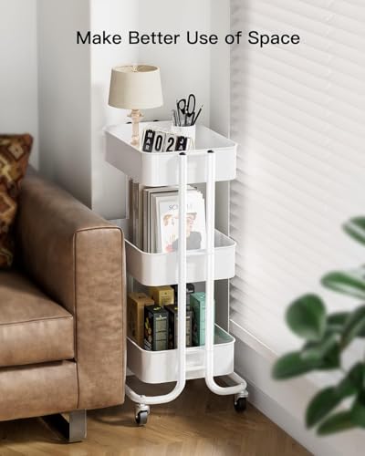 Pipishell 3 Tier Metal Rolling Utility Cart with 2 Lockable Wheels, White - color: White, size: 3 Tier