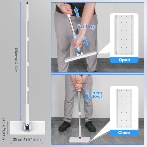 Snap Grip Mini Mop with 6 Washable Pads, Zero-Touch Flat Floor Mop for Wall - color: White