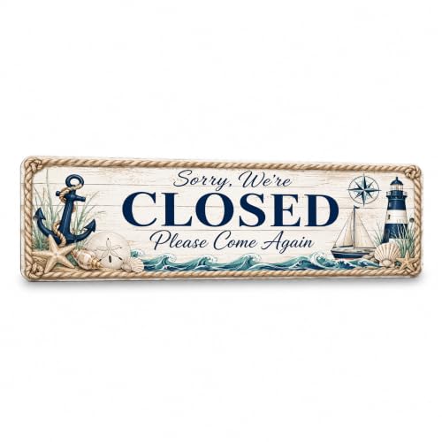 Closed Coastal Business Sign — Metal Open/Closed Storefront Sign for shop - style: CLOSED