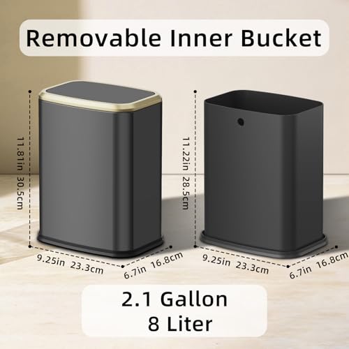8L/2.1 Gal Small Bathroom Trash Can with Lid, Swing-Top Rectangular Waste Bin, Stainless Steel Garbage Can for Home, Office, Toilet, Bedroom, Living Room (Titanium Black) - color: Titanium Black